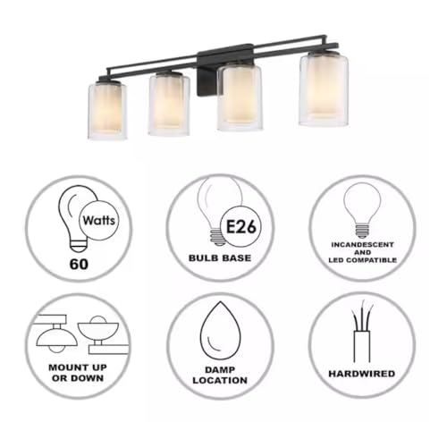Image of TRANS GLOBE 22484 BK I Lisbon Collection 32 Inch Four-Light Bathroom Vanity - in a Black Finish | Metal Housing I Clear & Frosted Shades I Modern Contemporary Light Fixture |
