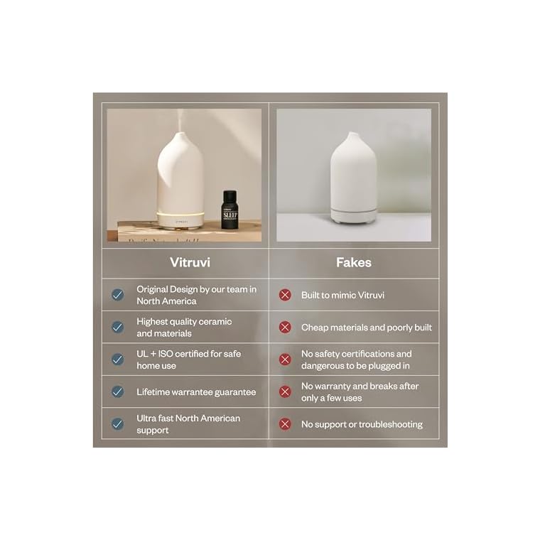 Vitruvi Stone Diffuser, Ceramic Ultrasonic Essential Oil Diffuser for Aromatherapy | Ceramic, Home Decor | Sea, 90ml Capacity - Image 6