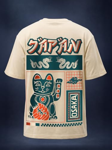 Image of Veirdo Men's Cotton Oversized Fit Oversized Baggy Fit Drop Shoulder Cool and Stylish Graphic Printed Design Half Sleeve T-Shirt (Available Sizes: S to 2XL)