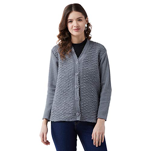 Pivl Self Design V Neck Casual Women Sweater/Cardigan for Winter (Medium, Grey)