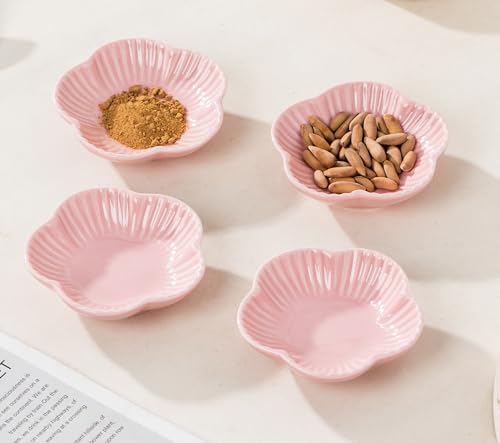 Jusalpha 4 pcs Sakura Shaped Ceramic Seasoning Dishes Spice Dishes, Sushi Soy sauce Wasabi Dipping Bowls, Appetizer Plates (4, Pink) by Jusalpha - Used condition - Image 2