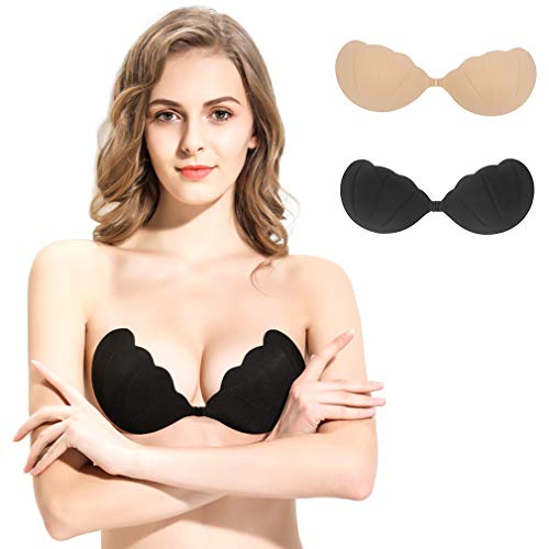 Tirain Trägerloser BH 2 Stück für Damen Push Up Selbstklebend Silikon BH mit Unsichtbar BH Klebe BH