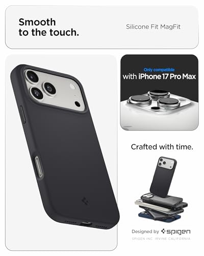 Image of Spigen Silicone Fit MagFit Back Cover Case for iPhone 17 Pro Max, MagSafe Compatible, Refined Smooth Feel - Silicone | Black