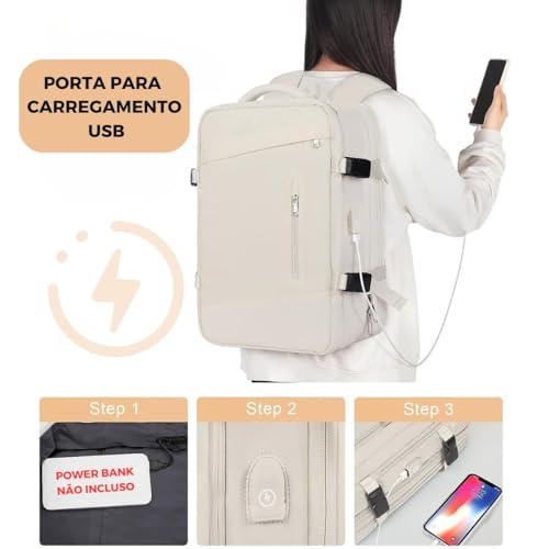 Mochila Executiva Viagem Grande Notebook Feminina Masculina (Bege)