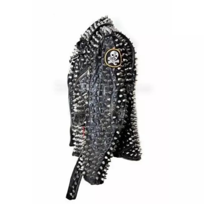 Men's Brando Punk Full Silver Studded Gothic Leather Jacket - Punk Rockstar Embroidery Pateches Motor Bike Cow Leather acket2