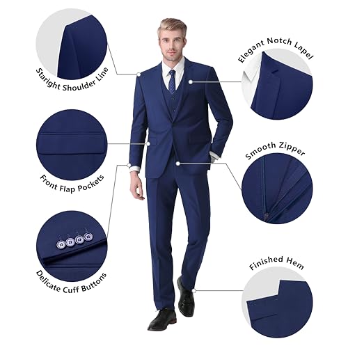 LUPURTY Suits for Men, 3 Piece Men's Suit Slim Fit, Solid Jacket Vest Pants with Tie, One Button Tuxedo Set - Image 4