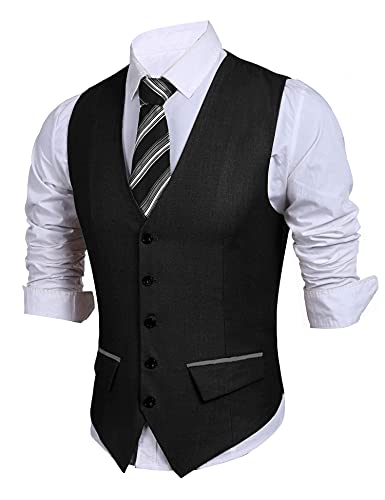 Gilet business boutonné robe loisirs homme COOFANDY noir S col en V habillé
