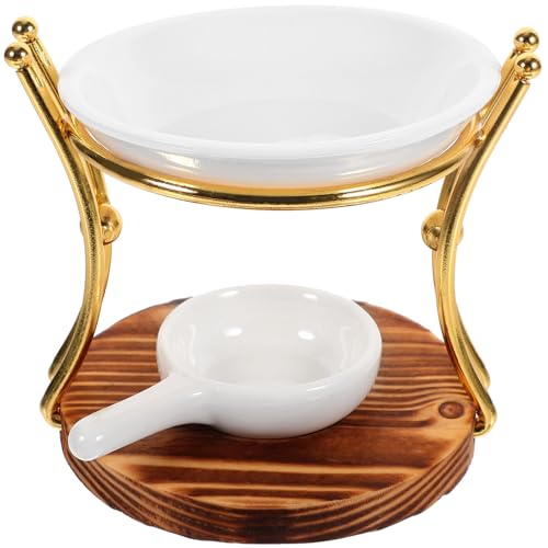 LIFKICH 1juego Quemador de Cera Aromática de Cerámica y Madera con Soporte para Vela Tealight Resistente al Calor y Decorativo para Hogar Oficina y Aromaterapia