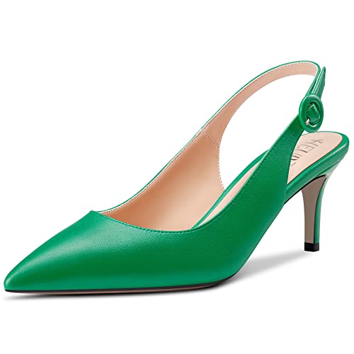 HEUIVZAR Slingback Pumps for Women Ankle Strap Pointed Toe Stiletto Kitten Low Heel Matte Shopping Vacation Classic 2.5 Inch