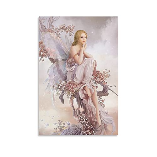 ZHOUYANG Poster fantastique sur toile - Décoration murale moderne pour chambre à coucher - Motif papillon et fée - 40 x 60 cm Cover