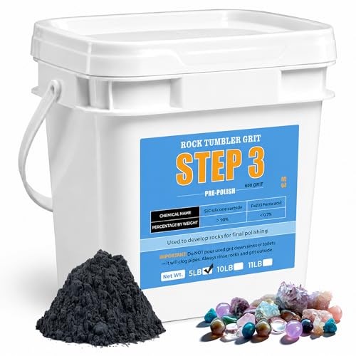 Image of KomeStone 5LB Rock Tumbler Grit Step 3 Refill - Fine 600 Silicon Carbide Pre-Polish Grit, Ideal Follow-Up to Step 2, Compatible with Any Rotary & Vibratory Tumblers, Brings Out Natural Color & Shine