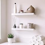 GEEZY White Floating Shelves for Wall, Set of 2 - Modern Seamless Mounting, Easy Install Picture Ledge Display Shelf for Decor, Collectibles - Home, Bedroom, Bathroom, Office, 30x10x5cm
