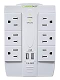 Electriduct 6 AC Outlet Power Surge Protector with 2 Ports USB Wall Charger 2.4 Amp and Swivel Sockets - White