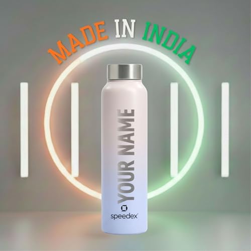 Image of Speedex Customised Engraved Name Stainless Steel Water Bottle 1 Ltr - Personalised Screw Cap Bottle for Kids, Men & Women, School, Office, Gym, Pink Blue, Set of 1