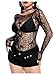 GORGLITTER Women's Long Sleeve Goth Fishnet Top Y2K See Through Sexy Crochet Boat Neck Gothic Rave Party Tees Shirt Top Black One-Size