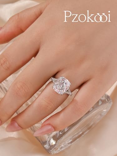 5.0CT Exquisite Cushion Cut Engagement Ring for Women, Split Shank CZ Simulated Diamond 925 Sterling Silver Promise Ring4