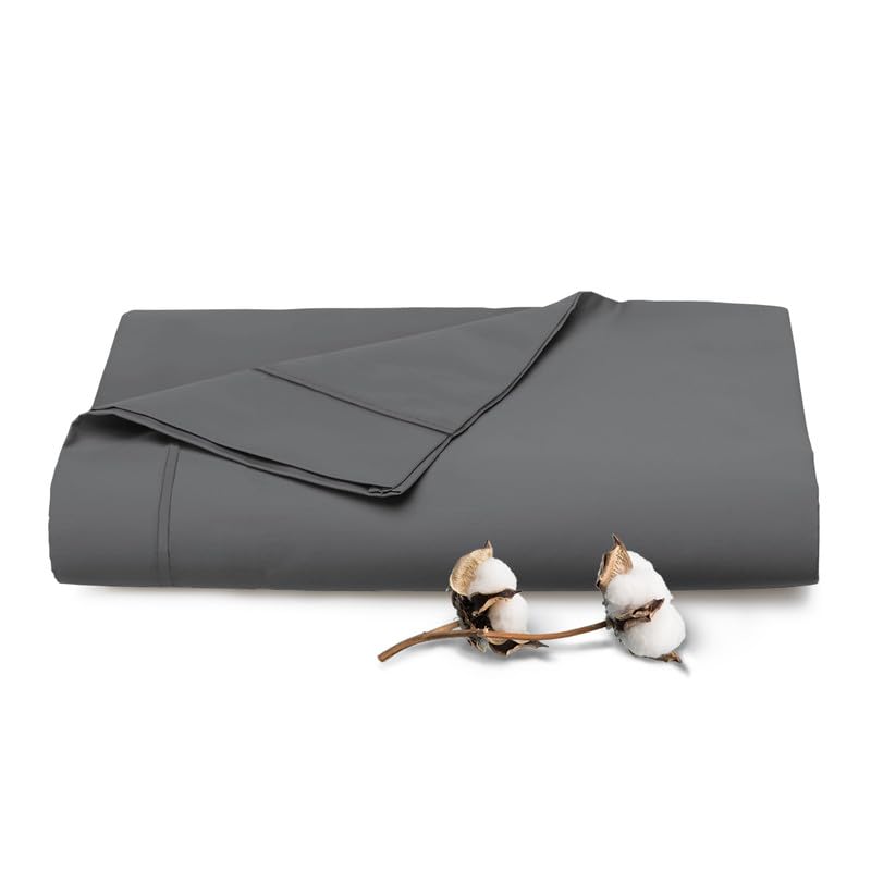 Pizuna Sabana encimera Cama 160 Algodon Gris Oscuro,Tejido Satinado de Lujo 100% algodón de Fibra Larga de 400 Hilos Sabana encimera Cama 160 cm (Lámina Plana Gris Oscuro   1 Pieza)