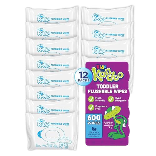 Flushable Wipes for Baby and Kids by Kandoo Sensitive and Unscented Formula Hypoallergenic Potty Training Wet Cleansing Cloths 50 Count Pack of 12