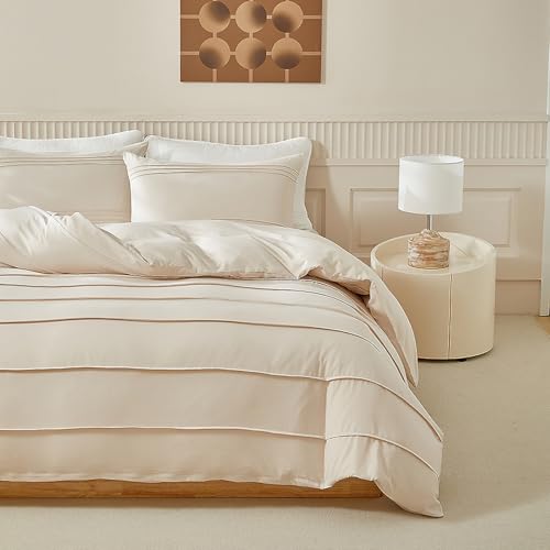 HYPREST King Comforter Set Khaki, 3 Pieces Jacquard Stripes Bedding Comforters for King Bed, Soft Lightweight Fluffy Down Alternative All Season Bed Set 90x104