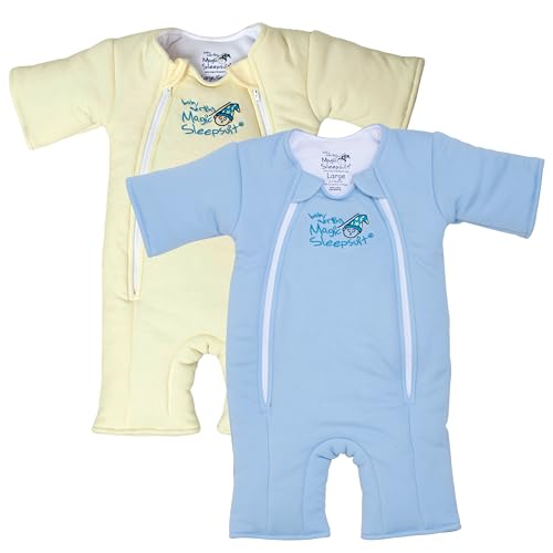 Image of Magic Sleepsuit Baby Merlin's Cotton Baby Transition Swaddle - Large (18-21 lbs) - Cozy Sleep Sack - Soft Cotton Inner Layer - Double Zipper for Easy Diaper Changes - Cream and Blue