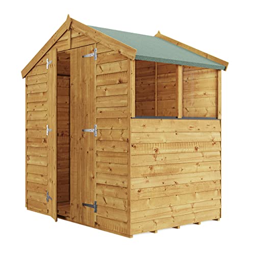 BillyOh Keeper Overlap Garden Shed with Floor | Wooden Garden Storage Shed with Apex Roof & Felt Included | Windowed or Windowless- Multiple Sizes (4x6 Windowed)