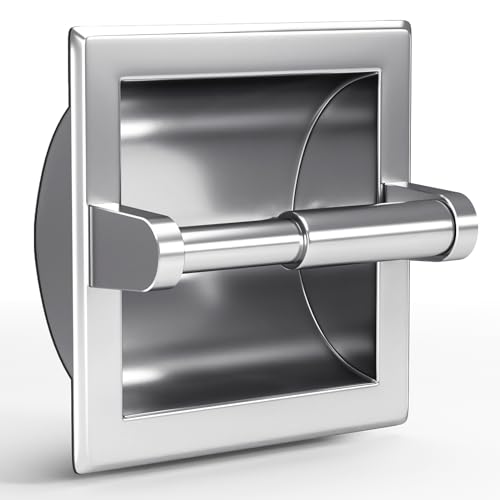 Smack Polished Chrome Recessed Toilet Paper Holder, Bathroom Wall Mount Recessed Toilet Tissue Roll Paper Holder Include Rear Mounting Bracket