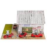 1/64 Scale Cars Display Case for Model Car Display and Storage, Stackable Garage with LED Light and Acrylic Cover for Hot Wheels & Matchbox Dioramas American Workshop