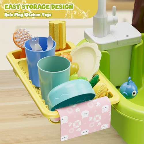 Wee Wonders 3 in 1 Play Sink with Running Water, Play Kitchen Sink Toy with Electric Faucet/Play Food/Pool Toys/Fishing Game, Pretend Play Water Table for Toddlers 3-5, Water Toys for Kids Ages 4-8 - Thumbnail 5
