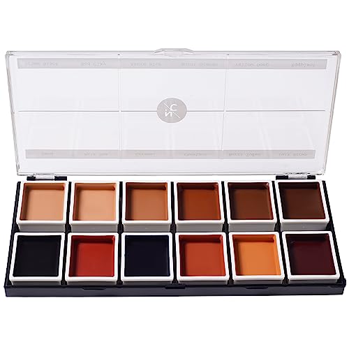 Narrative Cosmetics 12-Color Dark Flesh Tone Alcohol Activated Makeup Palette | Waterproof Tattoo Cover & SFX Body Paint | Concealer for Dark Skin Tones Film Stage Cosplay
