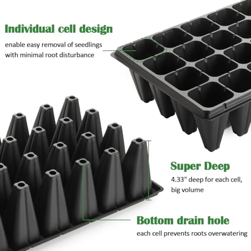 RooTrimmer 10 Pack 32 Cell Seed Starter Trays - Extra Deep 4.33" Plastic Nursery Trays, 20" x 10",Fits Standard 1020 Flats - Image 4