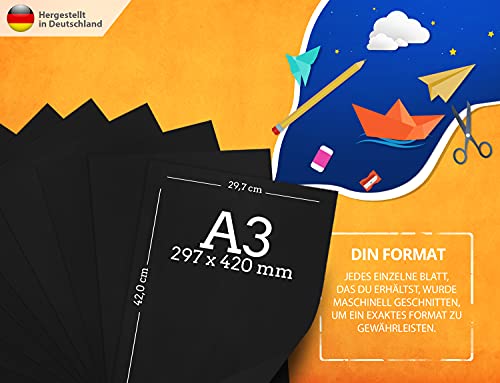 50 Blatt SCHWARZER Bastelkarton 300g/m² – PREMIUM PAPIER Tiefschwarz - DIN A3 - Druckerpapier Schwarz unbedruckt für Fotografie, Präsentationen, Basteln, FOTOKARTON, Karton - MADE IN GERMANY