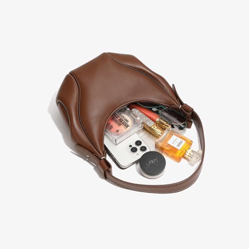 Crescent Shoulder Bag for Women, Leather Hobo Tote Handbag, Retro Classic Purse with Metal Zipper, Work, Travel, College3