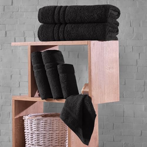 Image of Hawmam Linen Black 6 Piece Bath Towels Set for Bathroom Original Turkish Cotton Soft, Absorbent and Premium 2 Bath Towels, 2 Hand Towels, 2 Washcloths