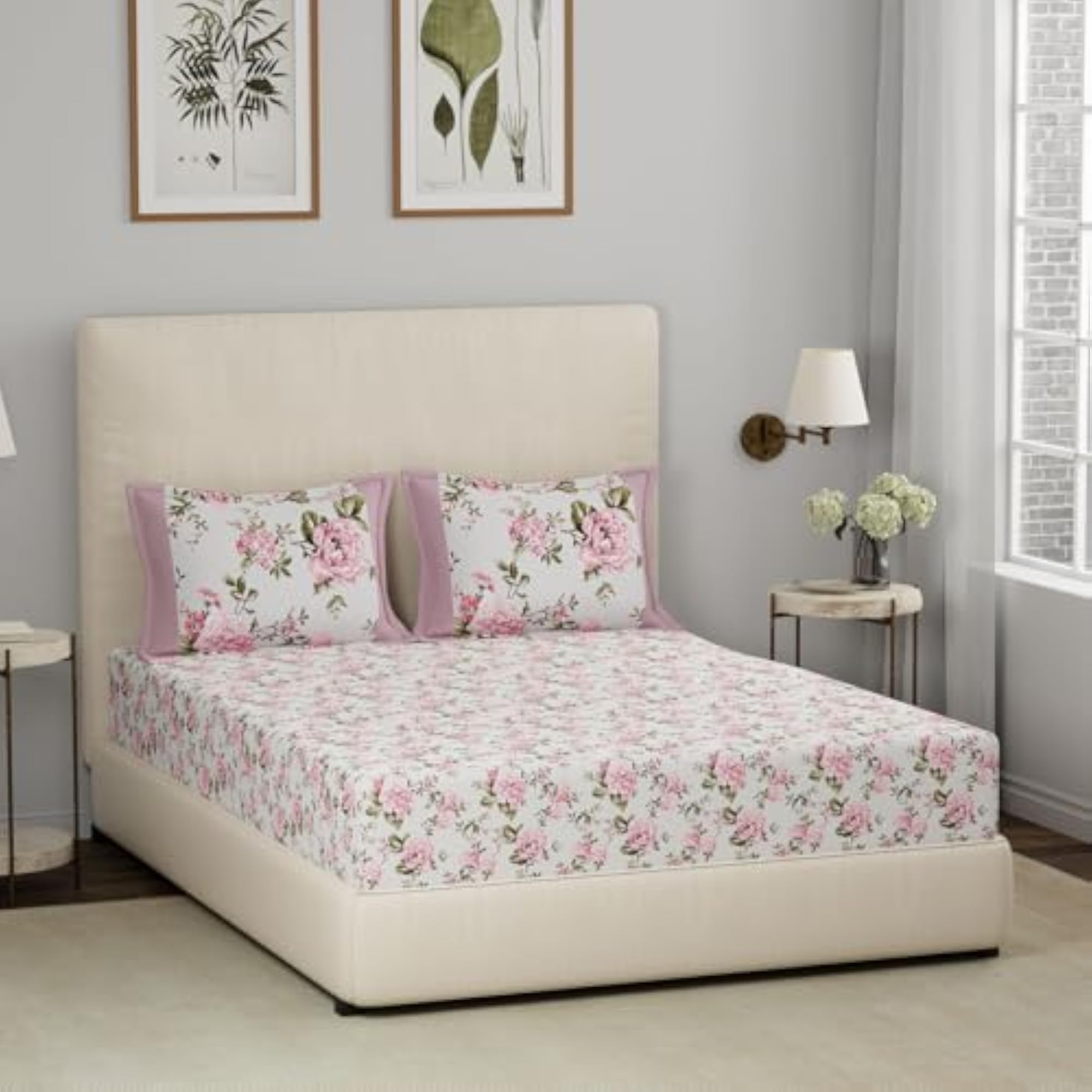 Eclectic Garden Distressed Flora Cotton Printed King Bed Sheet
