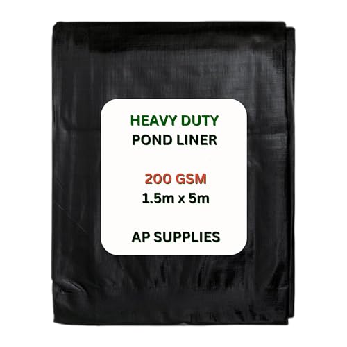 AP Supplies 1.5m x 5m Black Pond Liner 200g/sqm - Heavy Duty HDPE Material - UV & Tear Resistant, Flexible for Koi & Fish Pools, Water Garden - Ideal for Small to Large Ponds, Wildlife, Underlay