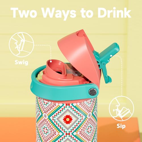 Image of 24 oz Insulated Water Bottle with Straw: Meoky Stainless Steel Metal Water Bottle with 2-in-1 Lid - Leak Proof, Cold for 24 Hours, Fits in Car Cup Holder, BPA-Free for Travel Sports Gym, Prism Folk