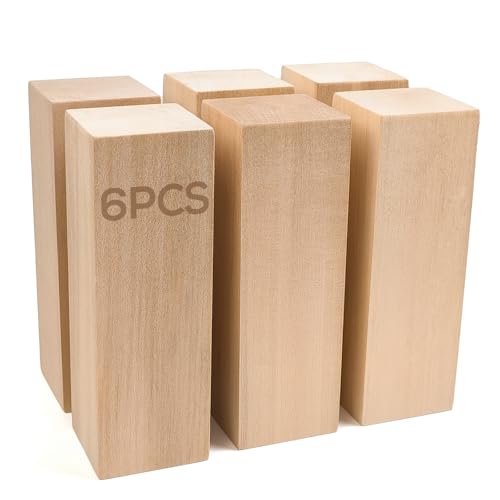 Falling in Art Basswood Carving Blocks, 6 Pcs Whittling Wood Carving Kit, Carving Wooden Blocks for Crafting, Ideal for Beginners and Professional Artists(6 * 2 * 2 6PC)