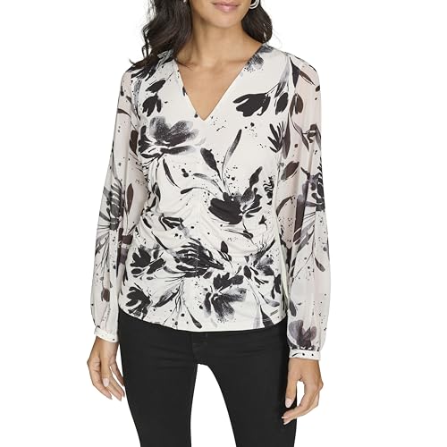 Image of Calvin Klein Women's V-Neck Long Sleeve Top