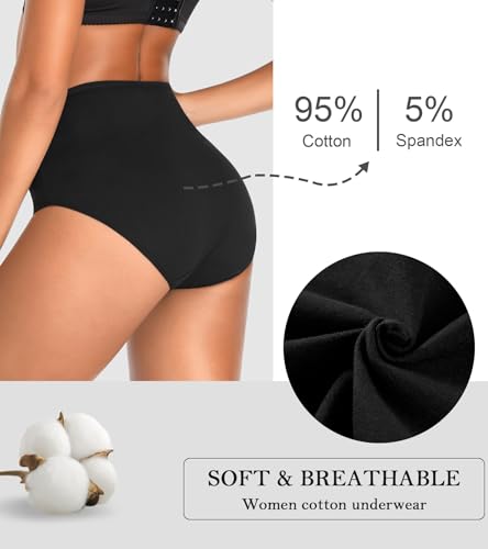 High Waisted Womens Underwear Cotton Tummy Control Postpartum Full Coverage Panties Stretch Briefs Black2