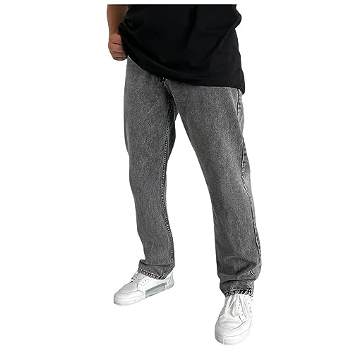 Mens Baggy Jeans Y2K Casual Classic Vintage Straight Leg Denim Pants Wide Leg Hip Hop Solid Color Trousers Streetwear