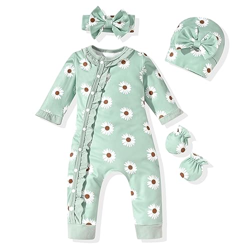 Image of Aalizzwell Baby Girls Romper Outfit Fall Winter Clothes with Accessories