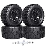 Hobbypark Pre-Glued 12mm Hex 1/10 Scale RC Truck Tires and Wheels for Traxxas Rustler Stampede 4x4 VXL 2WD, Redcat Volcano EPX Pro S30 Blackout XTE Pro, Mounted with Foam Inserts (4-Pack)