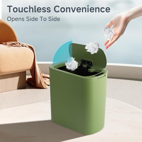 Image of TIPGO 5 Gallon Motion Senor Bathroom Trash Can with Lid, Automatic Garbage Can Touchless, Smart Plastic Waste Basket for Narrow Spaces, Bathroom, Office, Bedroom, Living Room (Green)