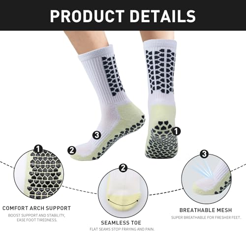 8 Pairs Men's Grip Soccer Socks Non-Slip Football Basketball Socks with Anti Slip Grip Pads2