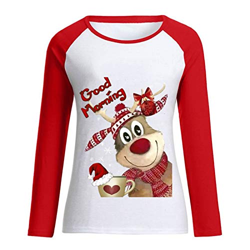 Amikadom Blusa feminina verão outono gráfico blusa casual férias natal manga longa camiseta para mul