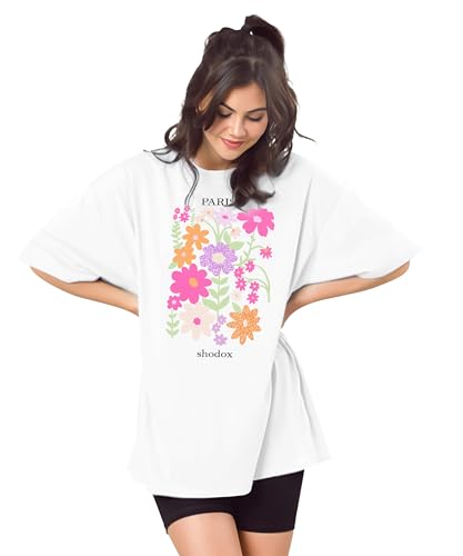 Image of SHODOX Bio-Washed Anti Bacterial 100% Pure Cotton Women's Oversized Aesthetic Premium Printed T-Shirt | Cozy Soft, Less Wrinkles Loose Fit, Drop Shoulder, Korean Baggy Style Tees for Girls