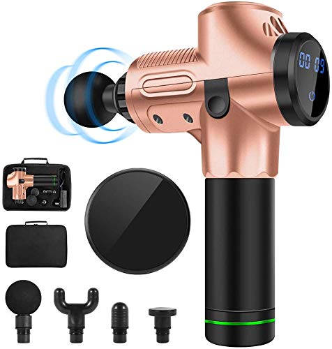 Preisvergleich Produktbild Schnurloses Percussion-Massagegerät, Muskelmassagepistole, handgehaltenes Tiefenmassagegerät für tiefes Gewebe, ultra-leise Faszienpistole mit 4 Massageköpfen und LCD-Display (Roségold)