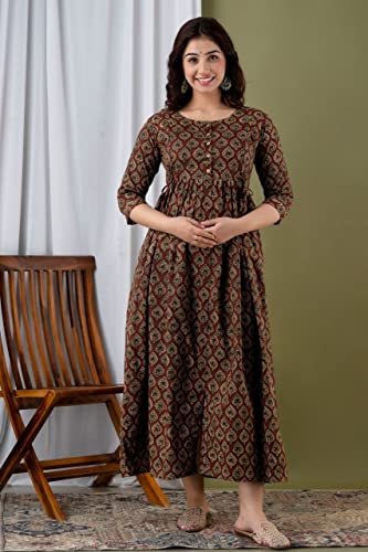 Image of Women's Feeding Kurta Cotton | Floral Anarkali Pregnancy Kurta with Nursing Zipper | Pre & Post Partum | Maternity Dresses | Mom to Be Gift