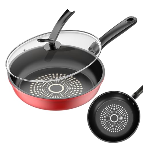 Sartén profunda antiadherente, sartén antiadherente, sartén antiadherente de inducción con tapa, sartenes ergonómicas, herramienta de cocina para desayuno, panqueques, cena, aperitivos de carne