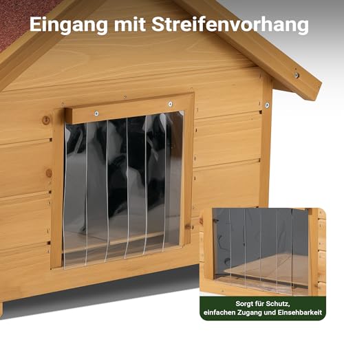 Wiltec Kleines Katzenhaus 68 x 53 x 47 cm aus Holz, Katzenhütte für Garten oder Terasse, Wurfkiste isoliert wetterfest, Katzenhöhle